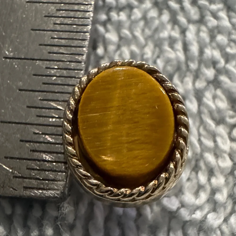 VTG Tiger Eye Gold Tone Lapel Pin Tie Tack Mid Century Cabochon MCM Dapper Gents